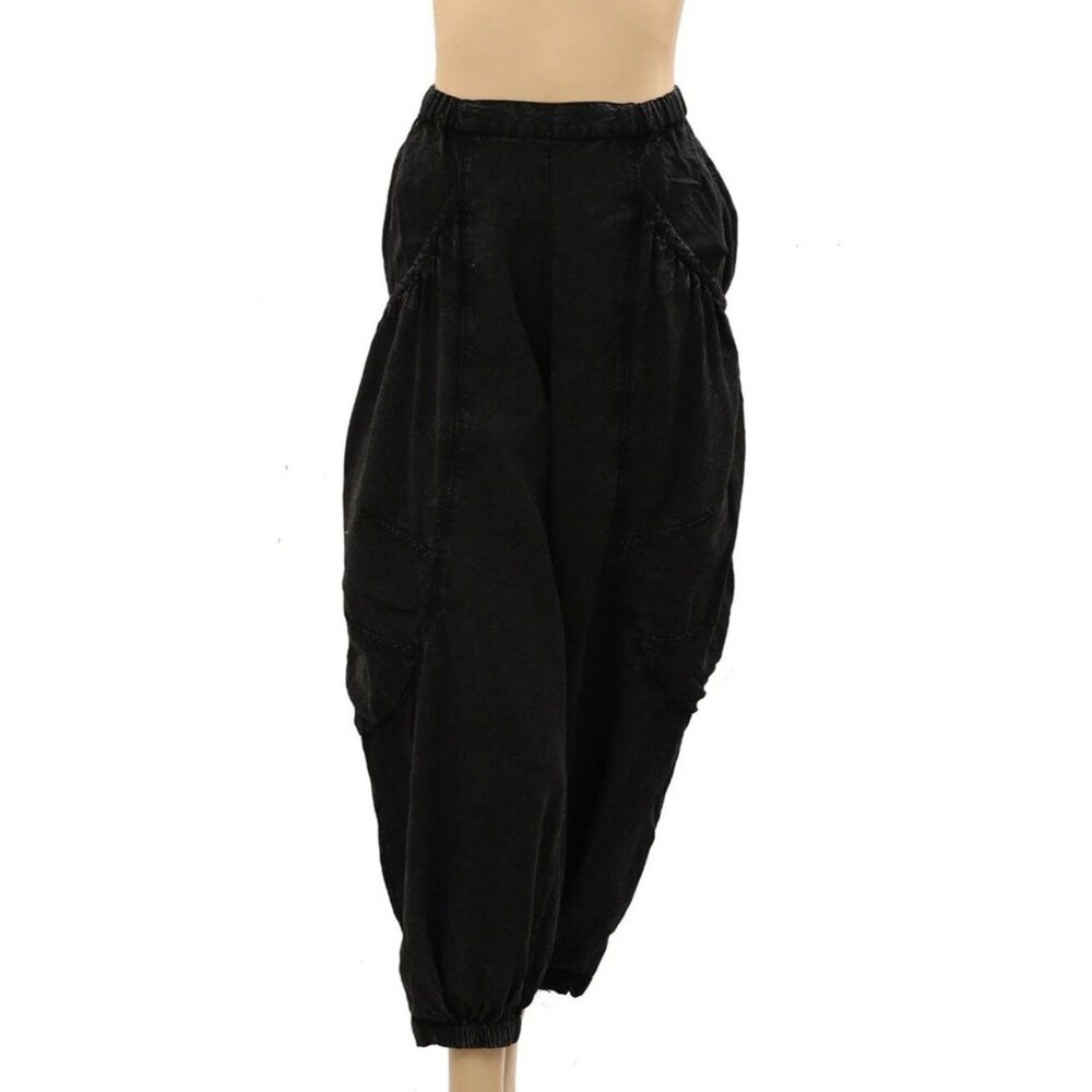 Free People Solid Balloon Jogger Pants Ribbed Black Pull-On Cotton S 286897